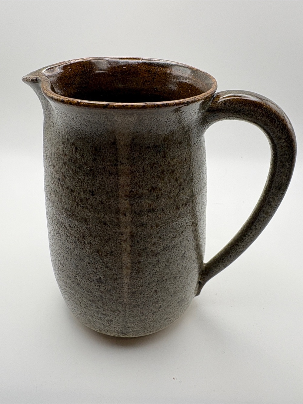 Handmade Vintage Stoneware Jug in Brown-Gray Glaze
